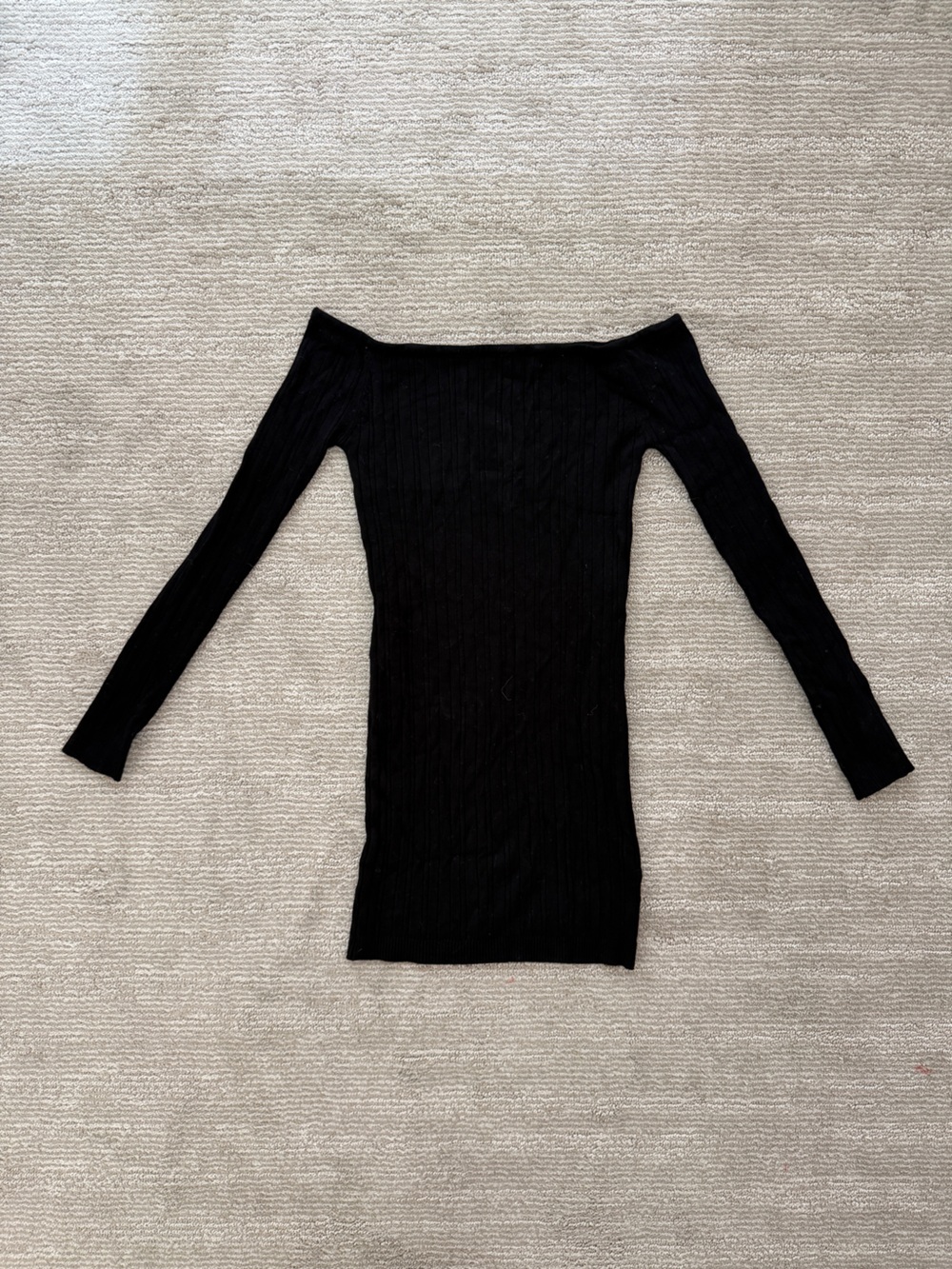 Black Ribbed Long Sleeve wide neck dress
